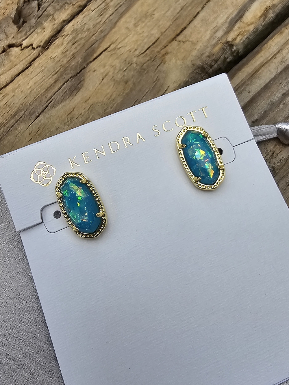 Kendra Scott Gold and Teal Opal Elle Stud Earrings